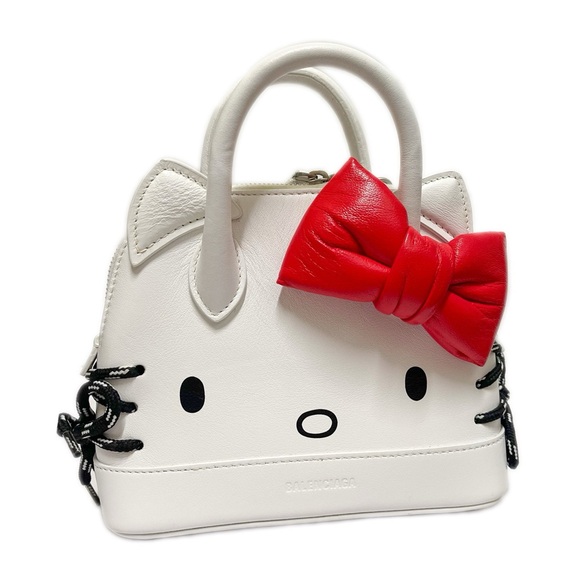 RARE Balanciaga x Hello Kitty White Leather / Red Bow Crossbody Bag with Receipt - Picture 4 of 13